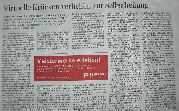 Zeitungsartikel: Virtuelle Krücken verhelfen zur Selbstheilung