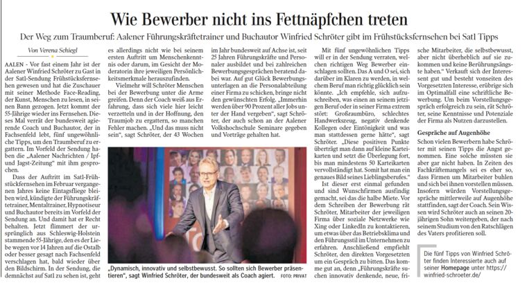 Zeitungsartikel: Wie Bewerber nicht ins Fettnäpfchen treten