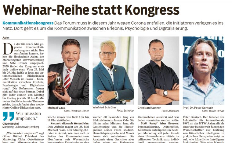 Zeitungsartikel: Webinar-Reihe statt Kongress